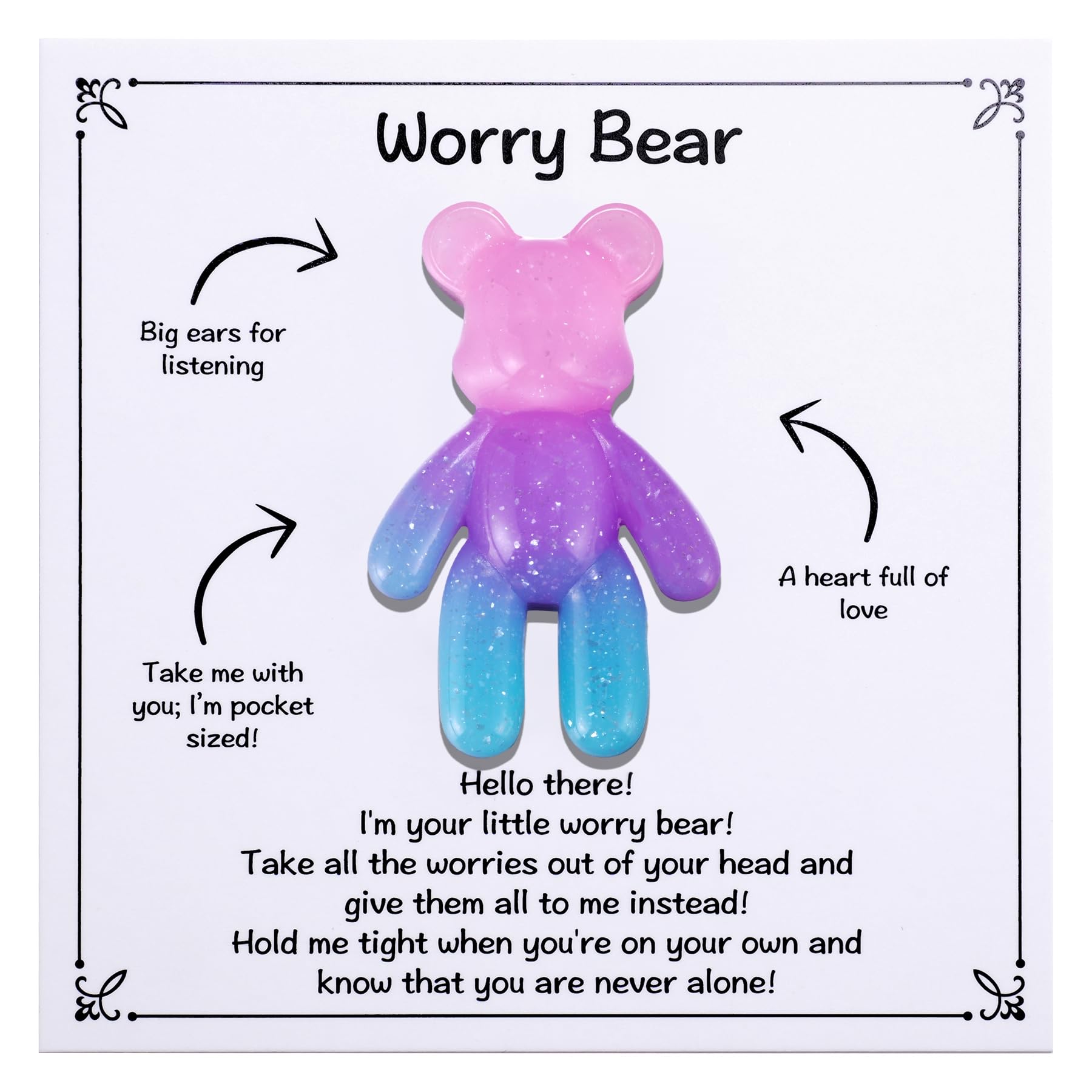 Aesnefe Pocket Bear Hug - Anxiety Relief Gift with Uplifting Card - Pink Blue Mini Worry Bear for Stress Relief