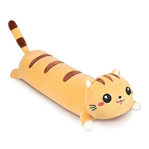 AFAN 19.6 Inch Long Cat Plush Pillow – Soft Cute Kitty Body Pillow for Cuddling, Sleeping, and Room Decor (Yellow)