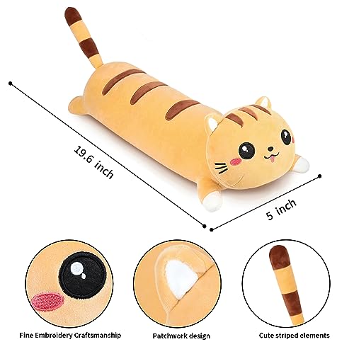 AFAN 19.6 Inch Long Cat Plush Pillow – Soft Cute Kitty Body Pillow for Cuddling, Sleeping, and Room Decor (Yellow)