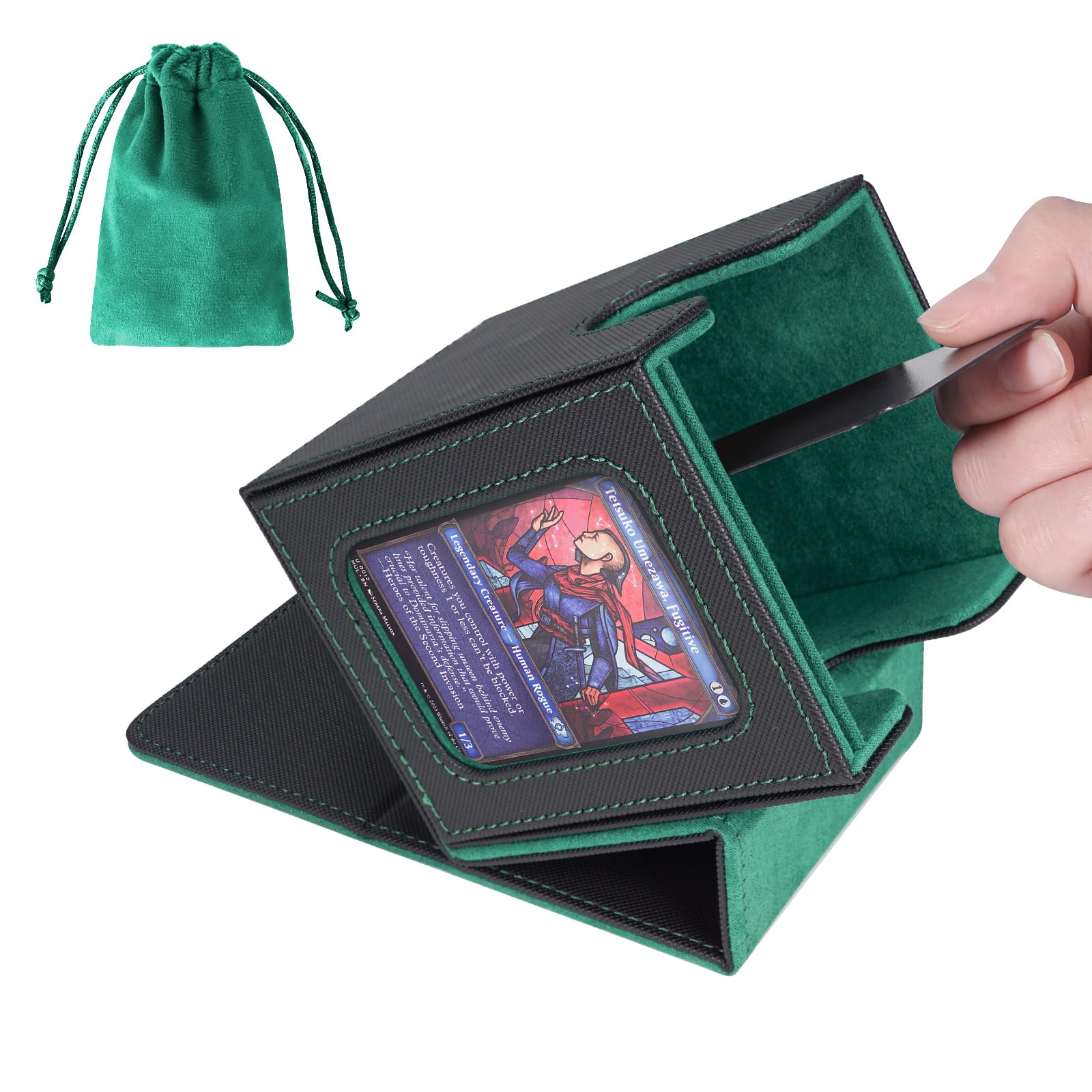 AFIING Commander Deck Box – Holds 100 Double-Sleeved Cards with Side Window and Dice Bag