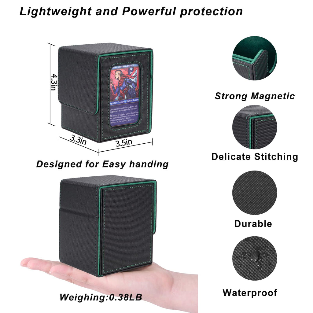 AFIING Commander Deck Box – Holds 100 Double-Sleeved Cards with Side Window and Dice Bag