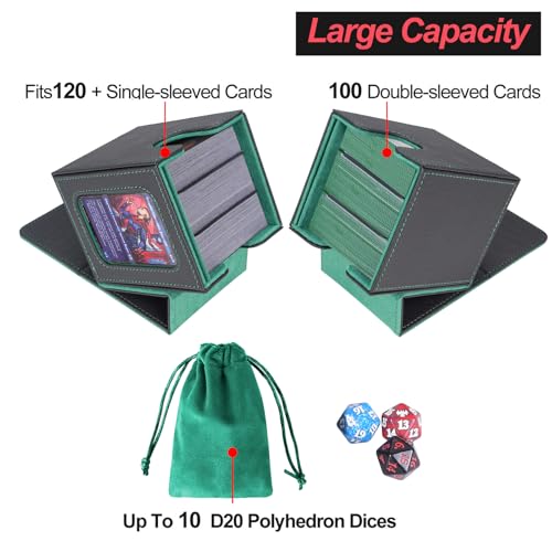 AFIING Commander Deck Box – Holds 100 Double-Sleeved Cards with Side Window and Dice Bag
