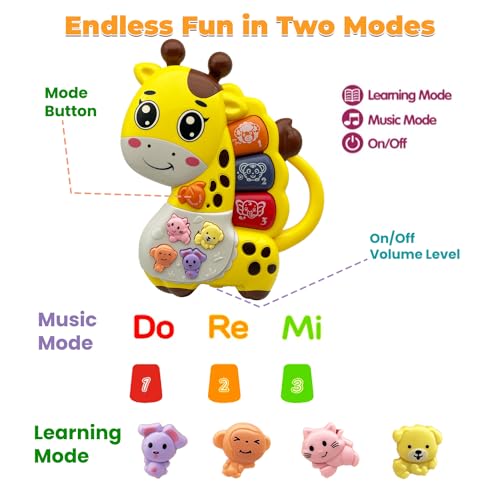 AFKSTL Baby Piano Toy for 6-12 Months - Light Up Musical Toy with 3 Modes, Giraffe Design