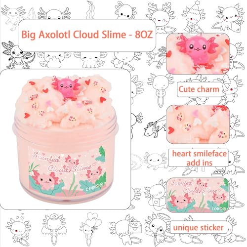Afofall Axolotl Cloud Slime - 8 oz Pre-Made Scented Slime with Resin Charm & Add-Ins