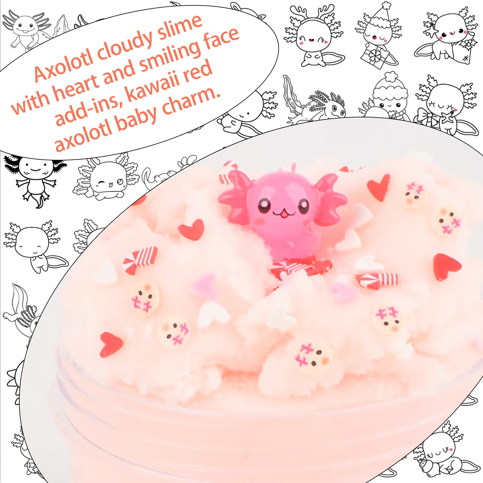 Afofall Axolotl Cloud Slime - 8 oz Pre-Made Scented Slime with Resin Charm & Add-Ins