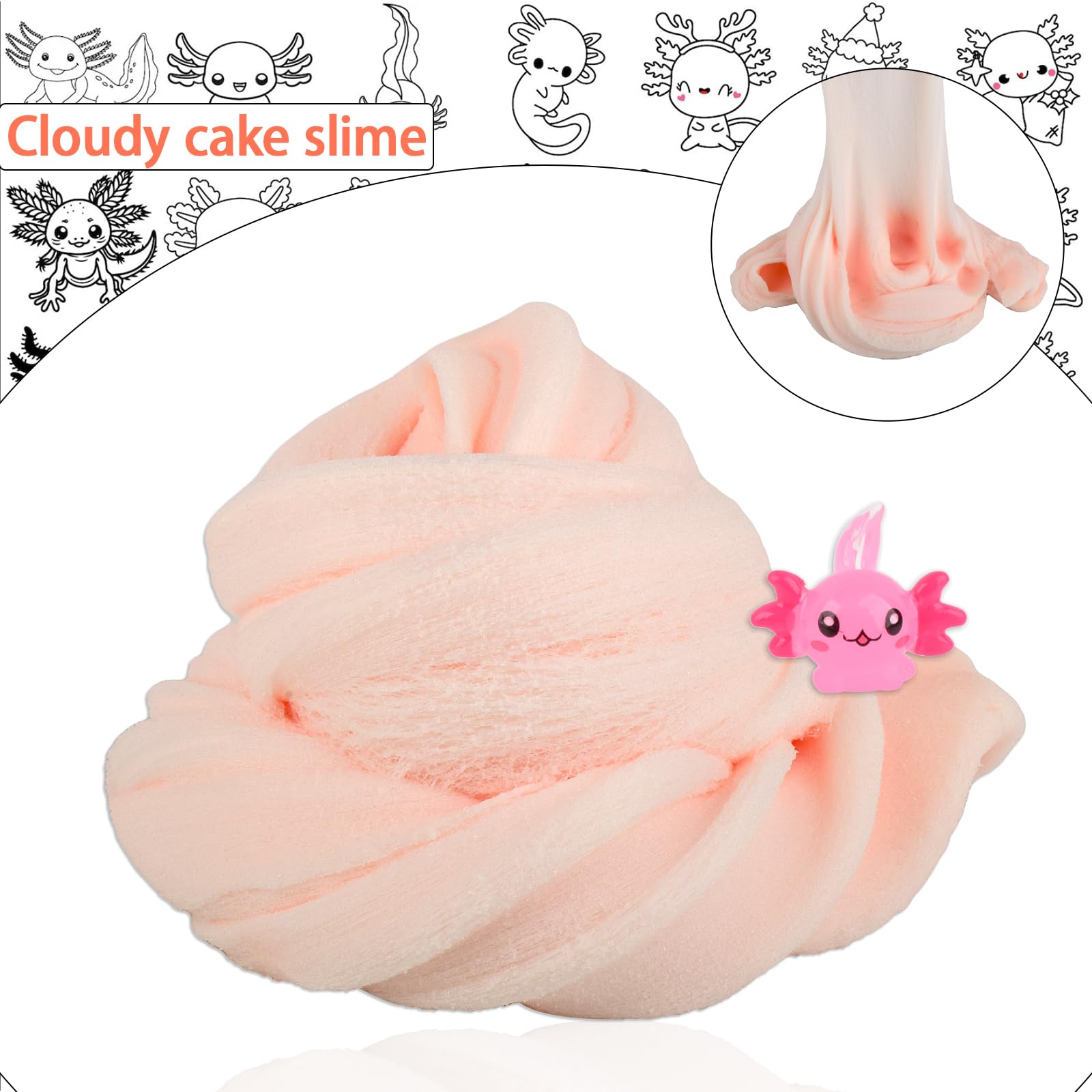 Afofall Axolotl Cloud Slime - 8 oz Pre-Made Scented Slime with Resin Charm & Add-Ins