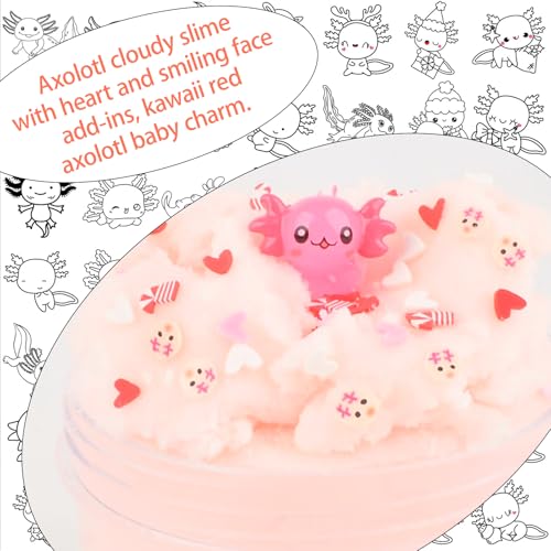 Afofall Axolotl Cloud Slime - 8 oz Pre-Made Scented Slime with Resin Charm & Add-Ins
