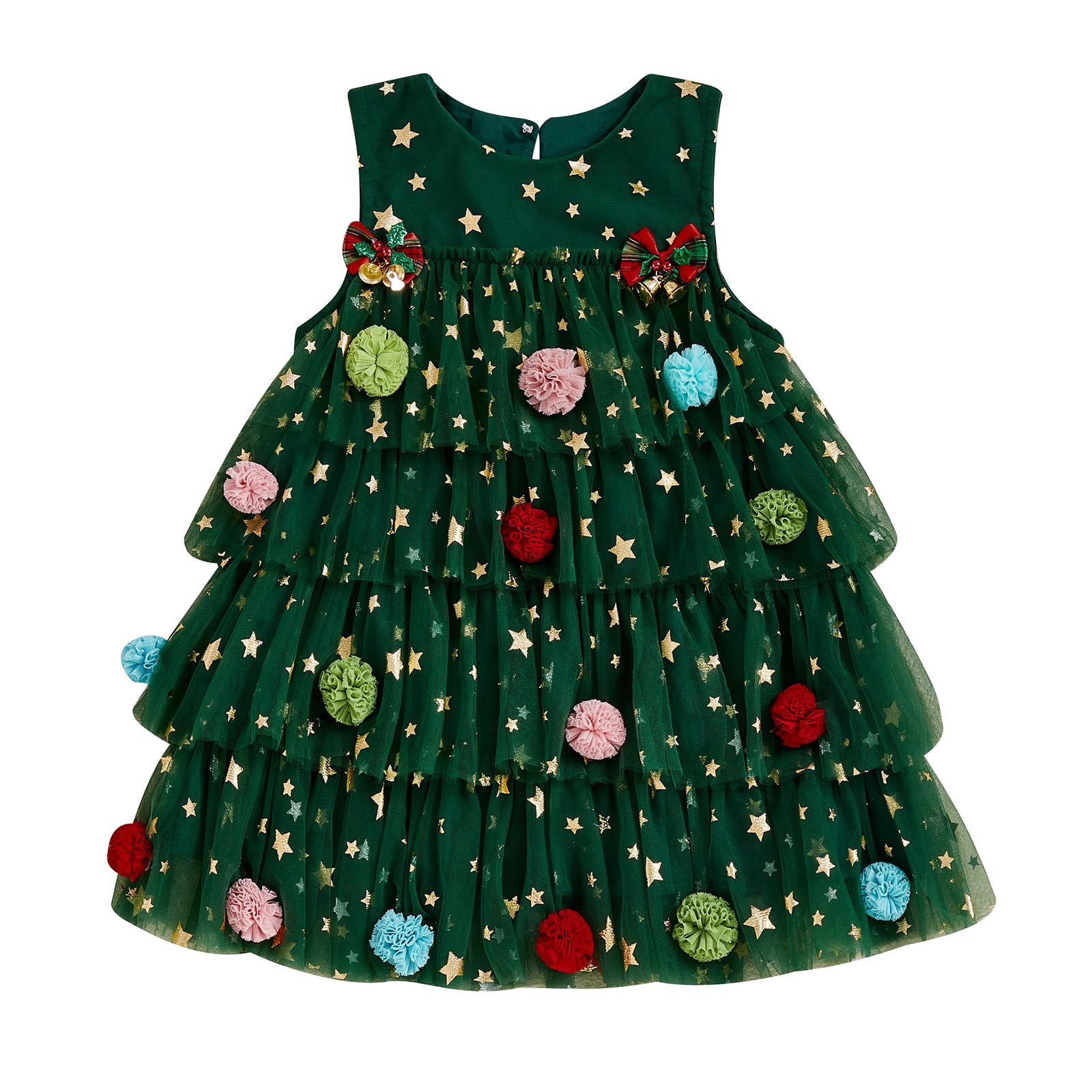 Afunbaby Toddler Girl Christmas Dress with Sequin Pompom Tulle Tutu and Jingle Bell