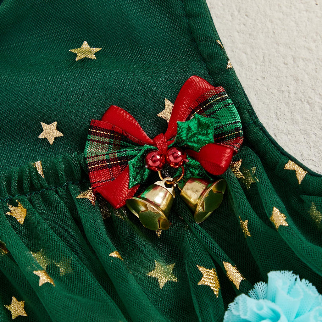 Afunbaby Toddler Girl Christmas Dress with Sequin Pompom Tulle Tutu and Jingle Bell