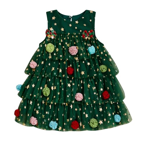 Afunbaby Toddler Girl Christmas Dress with Sequin Pompom Tulle Tutu and Jingle Bell