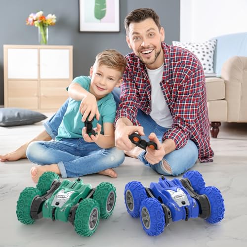 AFUNX Green RC Stunt Car for Kids Ages 6-12: 360° Rotation, Double-Sided Driving, 2.4GHz Remote, Rechargeable