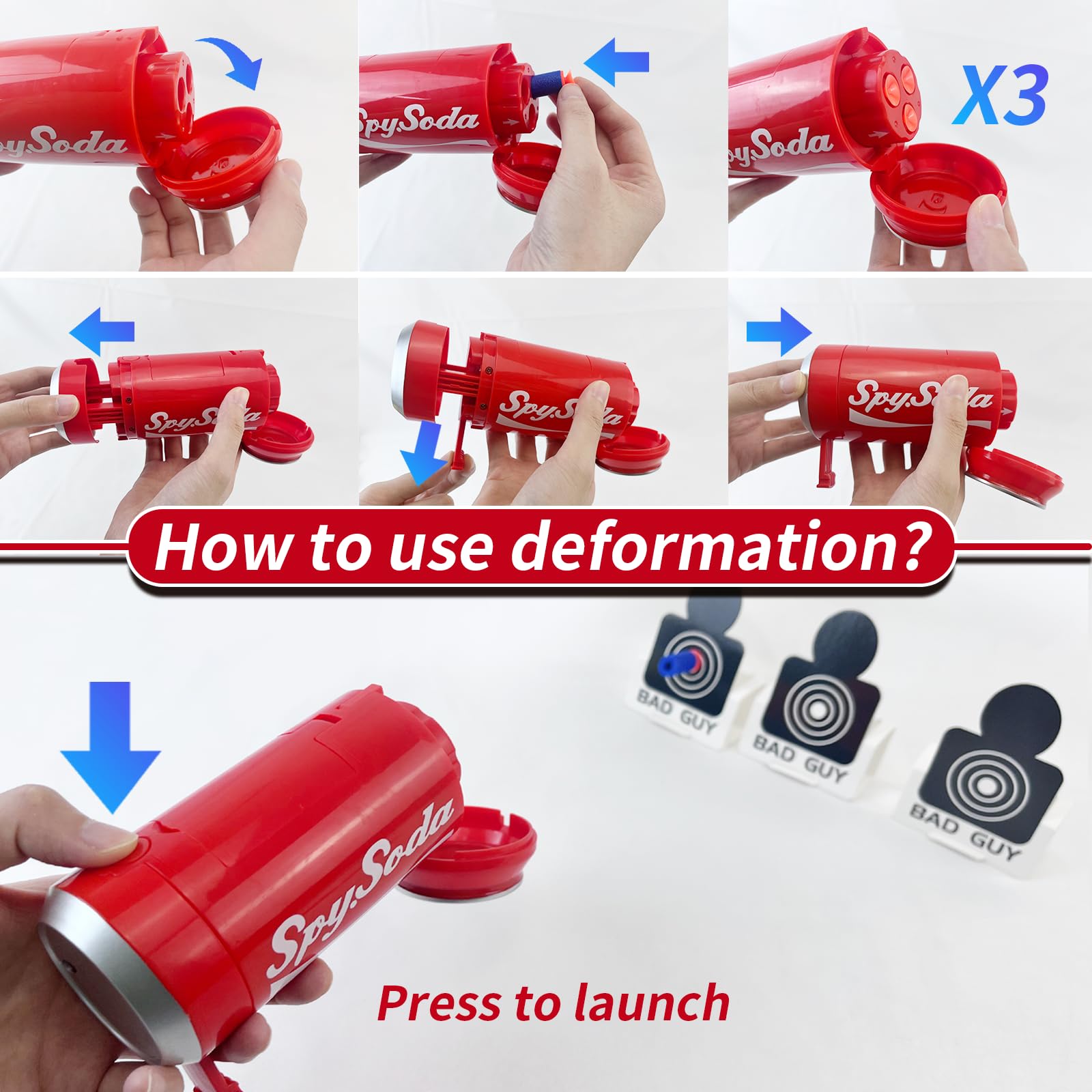 AGM MASTECH Transforming Soda Can Dart Blaster – Novelty Foam Dart Launcher with 30 Darts & 3 Targets, Ages 15+