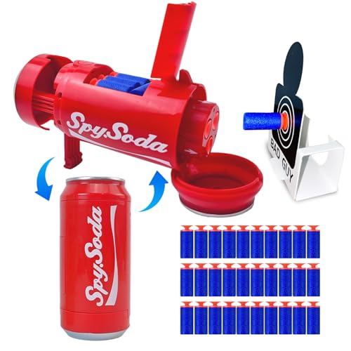 AGM MASTECH Transforming Soda Can Dart Blaster – Novelty Foam Dart Launcher with 30 Darts & 3 Targets, Ages 15+