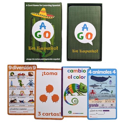 AGO en Español 2 Deluxe Edition: Spanish Learning Card Game with 36 Illustrated Questions – Boost Vocabulary & Grammar Through Conversation