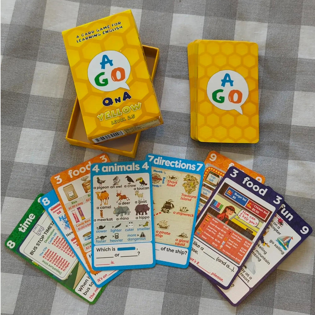 AGO QnA Yellow ESL Card Game Level 2.5 – 54 Cards for English Vocabulary, Grammar & Conversation Practice