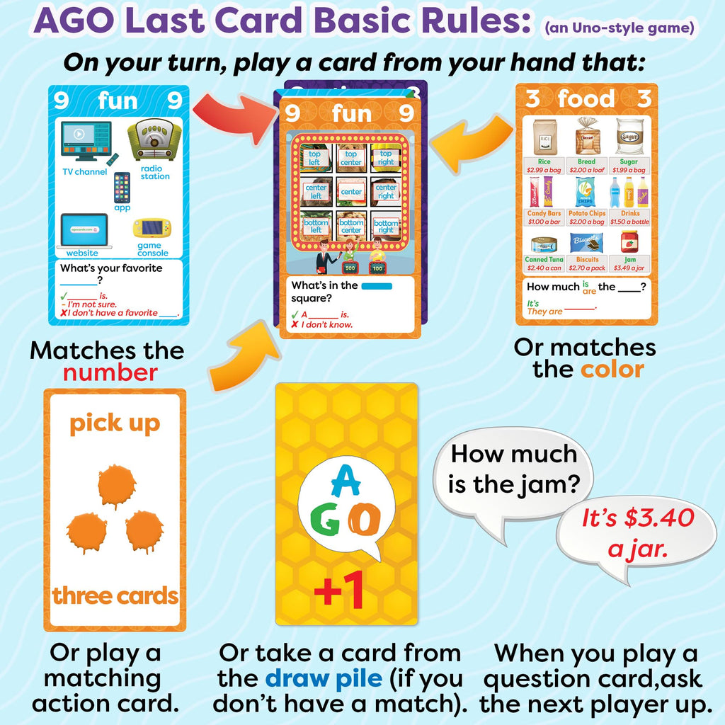 AGO QnA Yellow ESL Card Game Level 2.5 – 54 Cards for English Vocabulary, Grammar & Conversation Practice