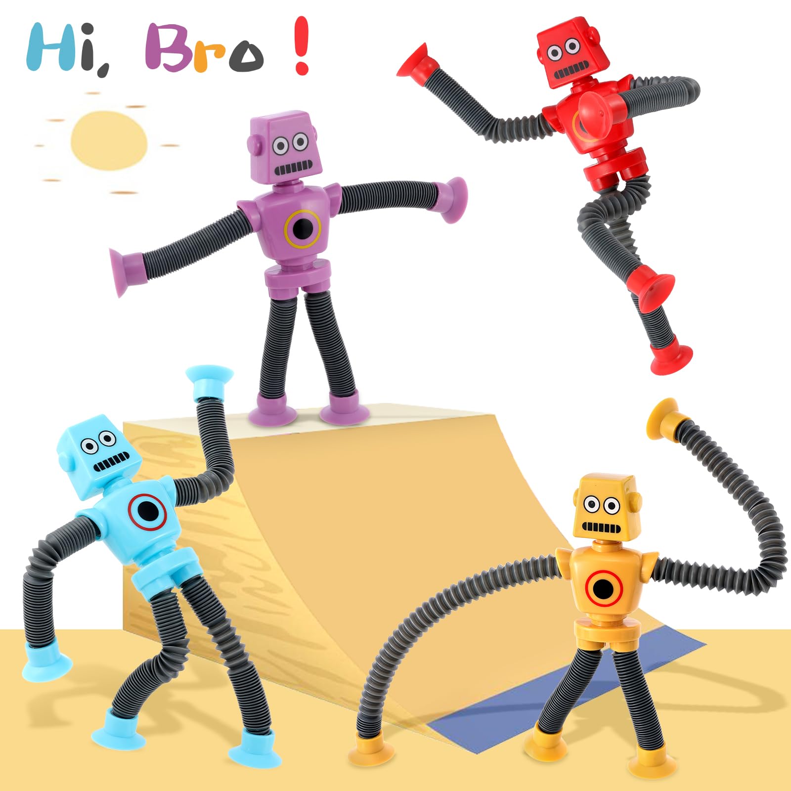 AGRASIV Robot Sensory Fidget Toys: LED Light Up Pop Tubes with Suction Cups for Kids
