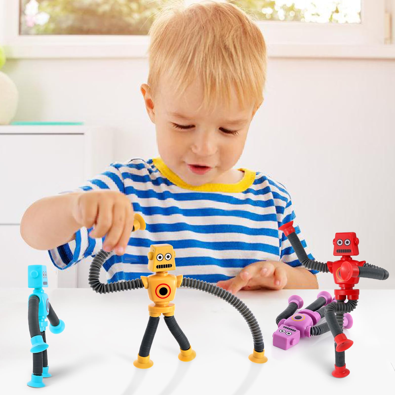 AGRASIV Robot Sensory Fidget Toys: LED Light Up Pop Tubes with Suction Cups for Kids
