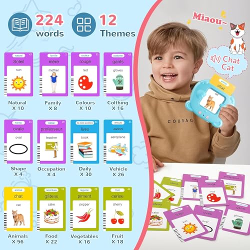 AHJ Talking Flash Cards for Toddlers – 224 Sight Words, 3 Audio Modes, Rechargeable, No Screen
