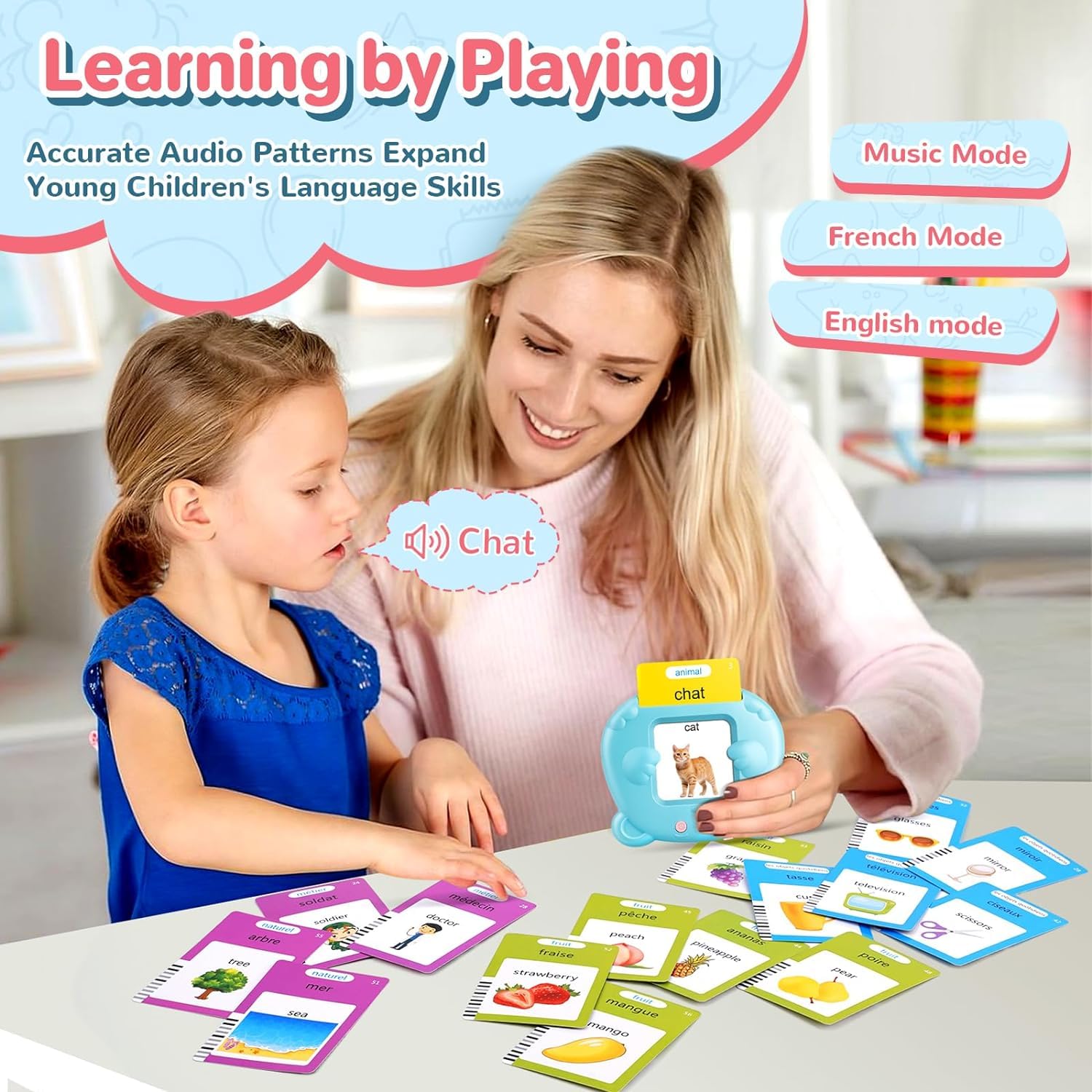 AHJ Talking Flash Cards for Toddlers – 224 Sight Words, 3 Audio Modes, Rechargeable, No Screen