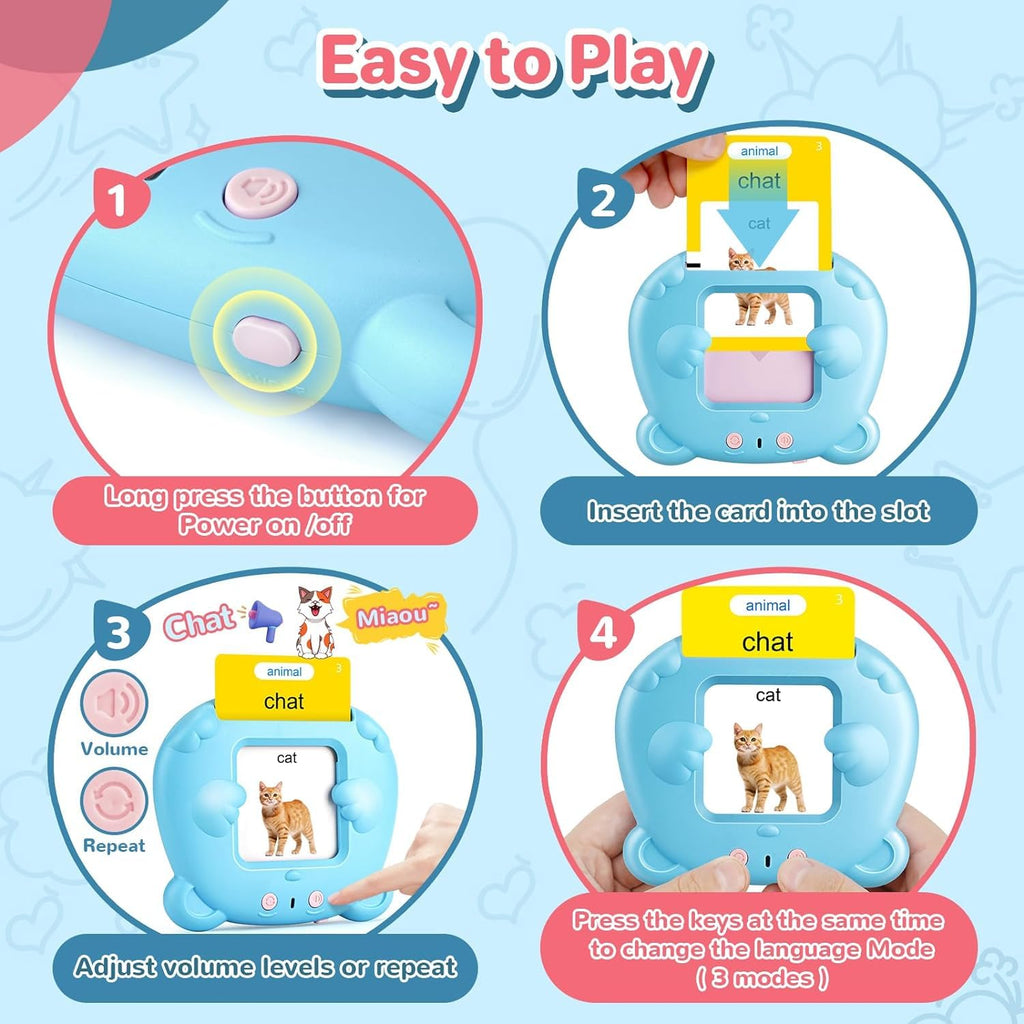 AHJ Talking Flash Cards for Toddlers – 224 Sight Words, 3 Audio Modes, Rechargeable, No Screen