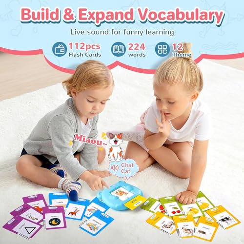 AHJ Talking Flash Cards for Toddlers – 224 Sight Words, 3 Audio Modes, Rechargeable, No Screen