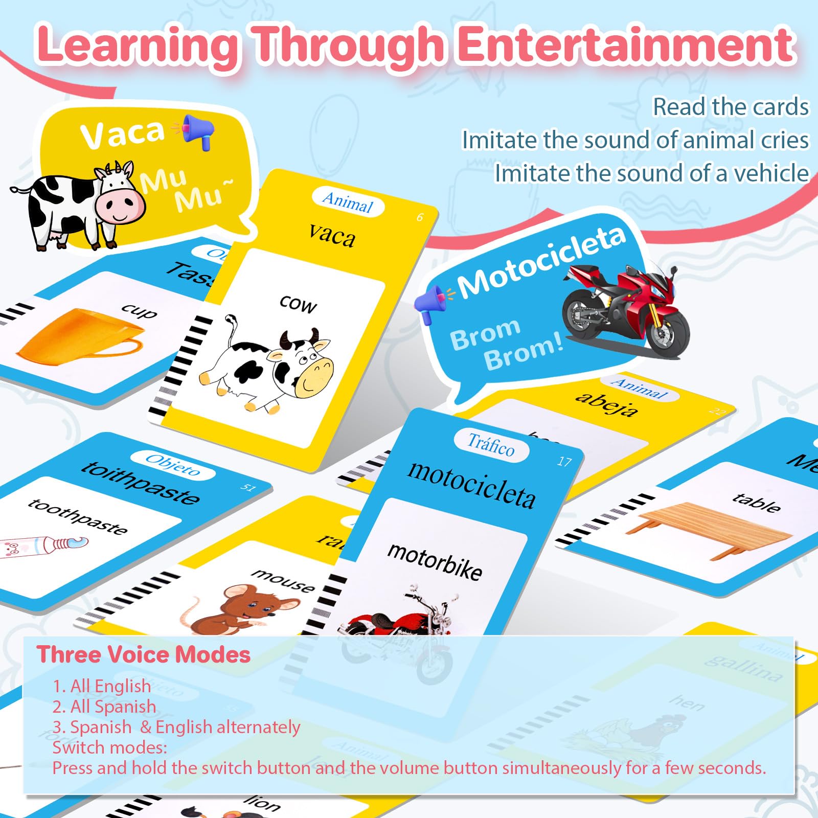 AHJ Talking Flash Cards for Toddlers: 510 Bilingual Words, Spanish & English, Speech Therapy Montessori Learning Toy