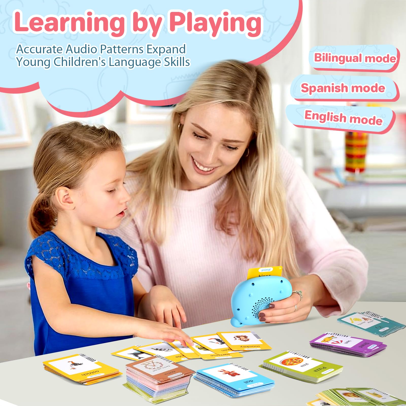 AHJ Talking Flash Cards for Toddlers: 510 Bilingual Words, Spanish & English, Speech Therapy Montessori Learning Toy