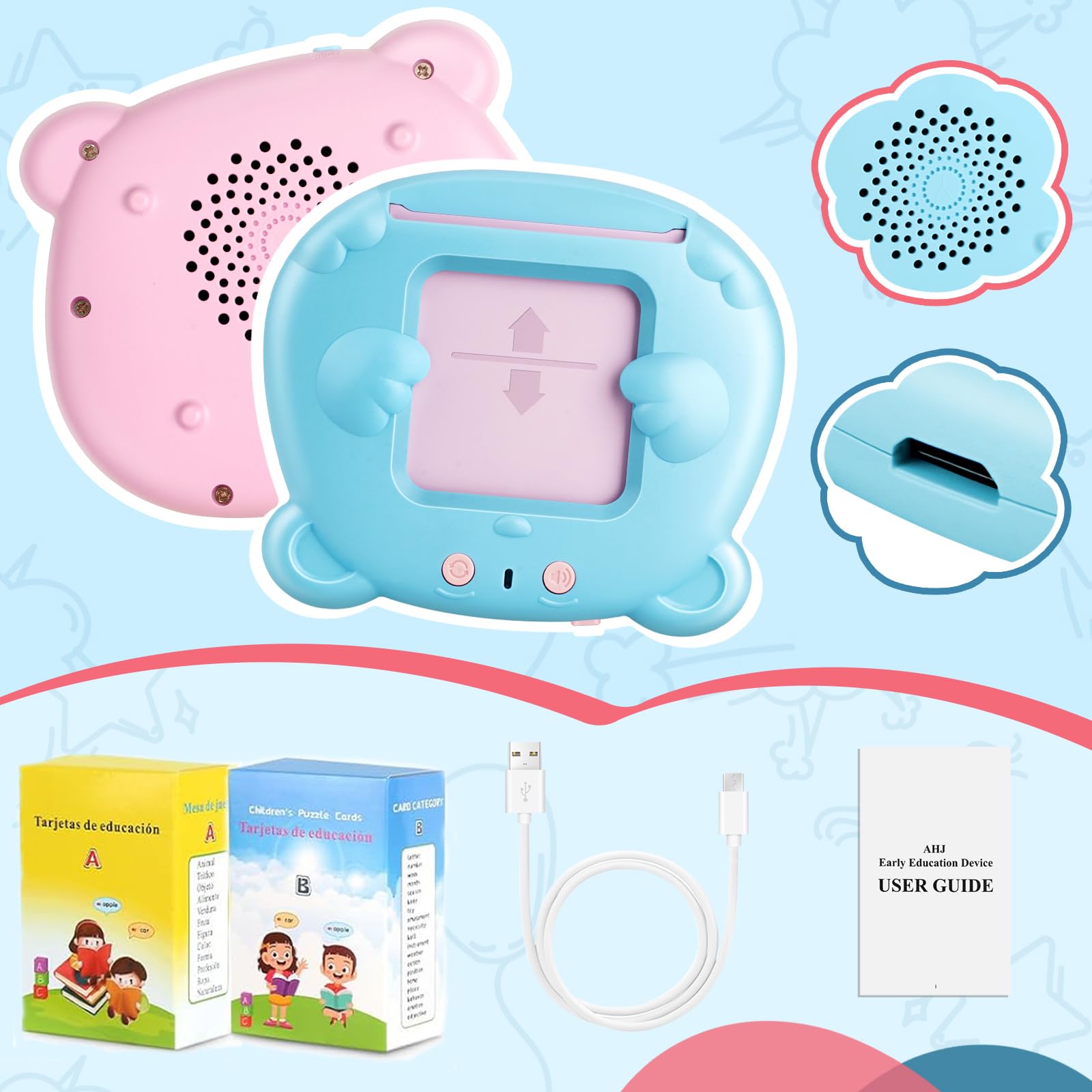 AHJ Talking Flash Cards for Toddlers: 510 Bilingual Words, Spanish & English, Speech Therapy Montessori Learning Toy