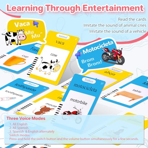 AHJ Talking Flash Cards for Toddlers: 510 Bilingual Words, Spanish & English, Speech Therapy Montessori Learning Toy