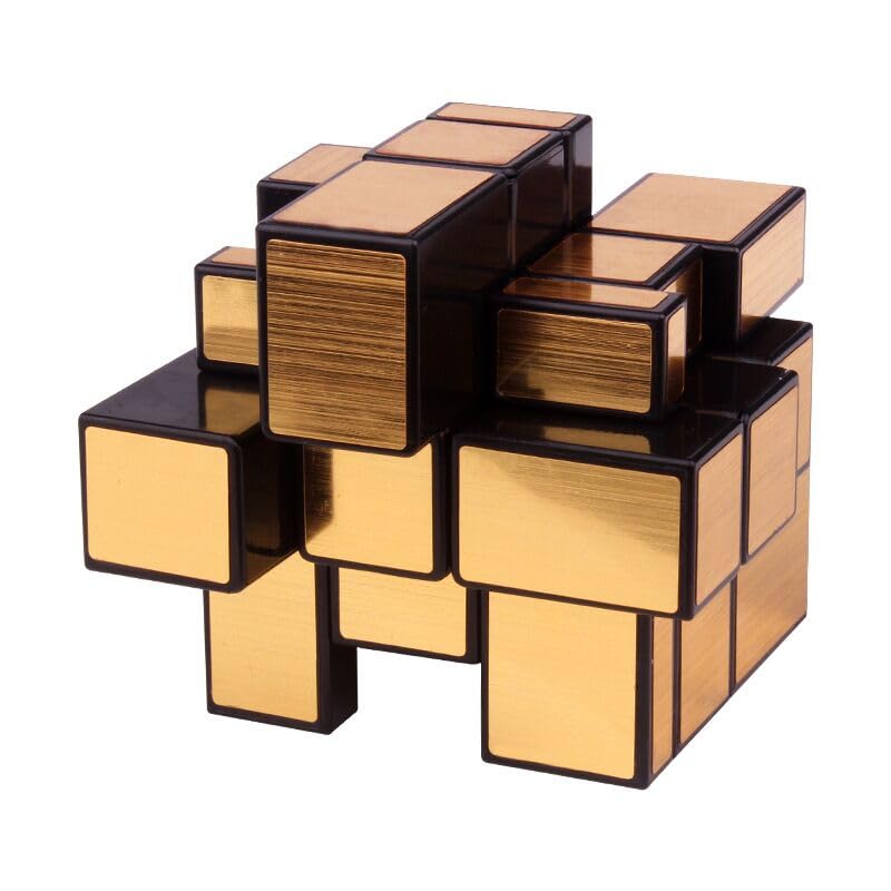 AHYUAN 2-Pack Speed Cube Set: Mirror Golden Wheel & Silver 3x3x3 Magic Cubes for Brain Teaser Fun