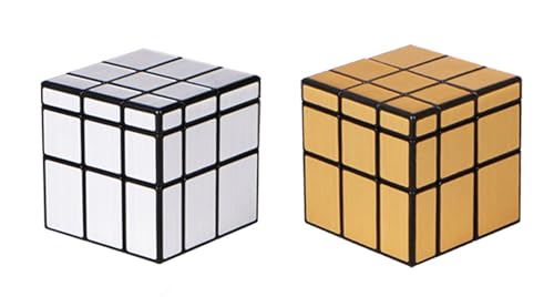 AHYUAN 2-Pack Speed Cube Set: Mirror Golden Wheel & Silver 3x3x3 Magic Cubes for Brain Teaser Fun