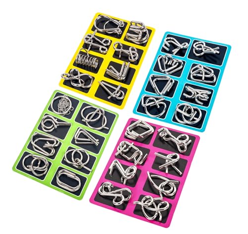 Ahyuan 32-Piece Metal Wire Puzzle Set with Pouch – Brain Teaser Fidget Toys for Kids and Adults (Silver)