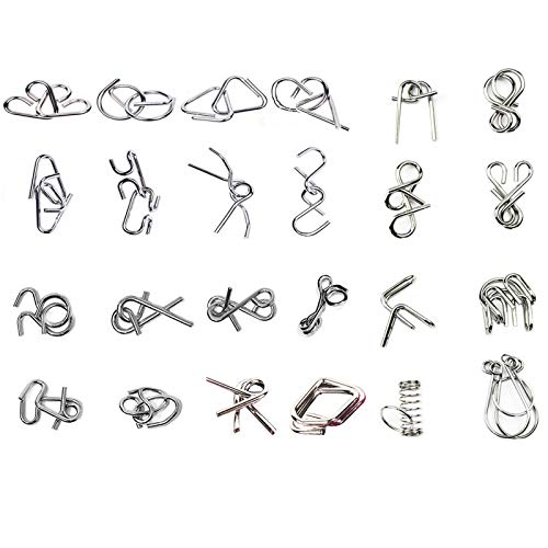 Ahyuan 32-Piece Metal Wire Puzzle Set with Pouch – Brain Teaser Fidget Toys for Kids and Adults (Silver)