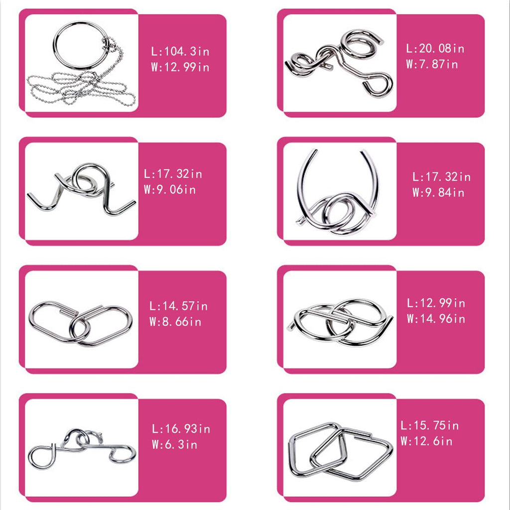 Ahyuan 32-Piece Metal Wire Puzzle Set with Pouch – Brain Teaser Fidget Toys for Kids and Adults (Silver)