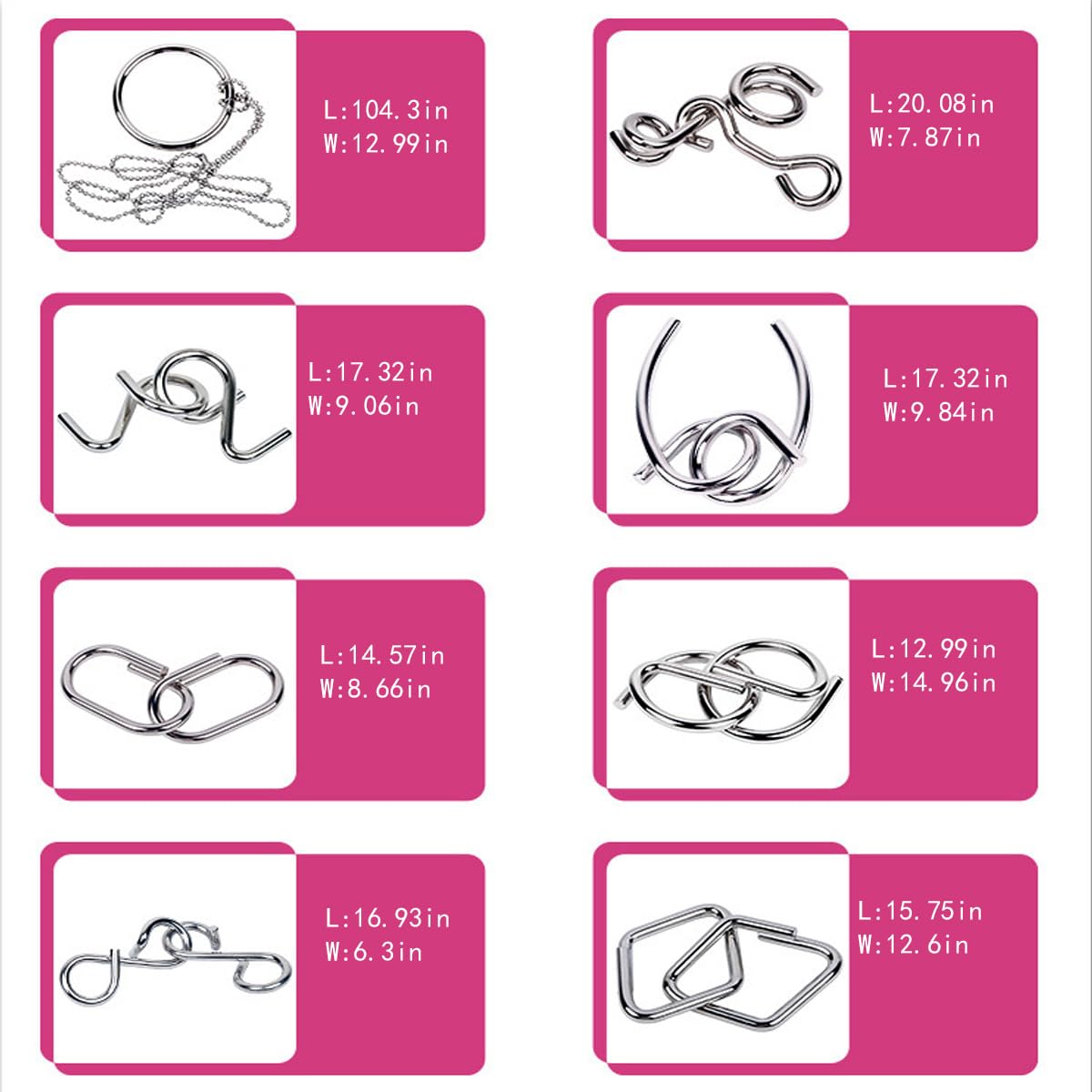 Ahyuan 32-Piece Metal Wire Puzzle Set with Pouch – Brain Teaser Fidget Toys for Kids and Adults (Silver)