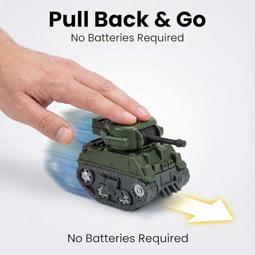 Ai-Fun 4-Pack Pull Back Mini Tank Toy Cars - Die-Cast Military Army Vehicles, 1:64 Scale, BPA-Free