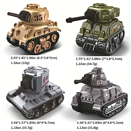 Ai-Fun 4-Pack Pull Back Mini Tank Toy Cars - Die-Cast Military Army Vehicles, 1:64 Scale, BPA-Free