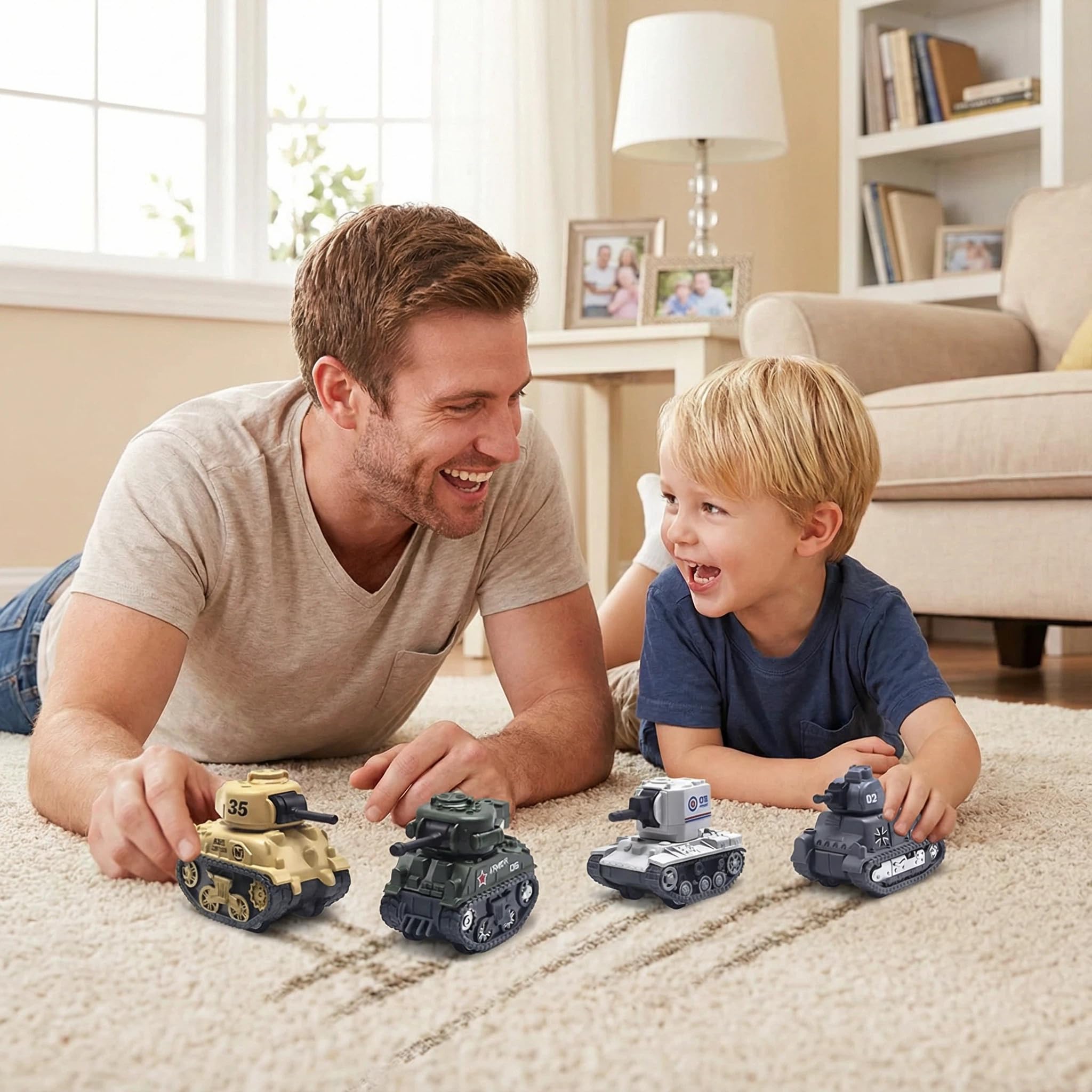 Ai-Fun 4-Pack Pull Back Mini Tank Toy Cars - Die-Cast Military Army Vehicles, 1:64 Scale, BPA-Free