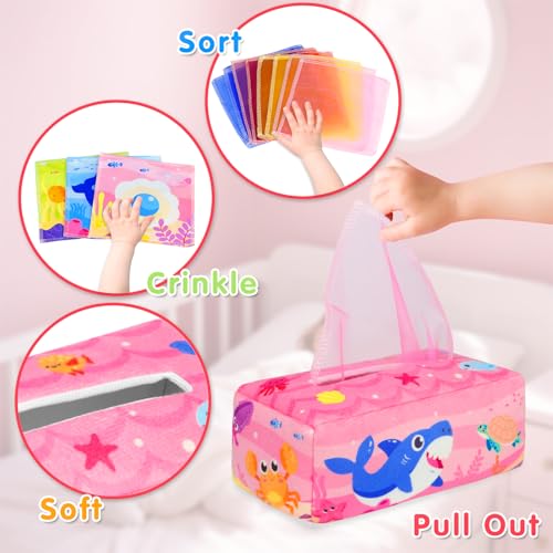 Aiduy Baby Tissue Box Toy - Pink Montessori Sensory Toy for 6-12 Months