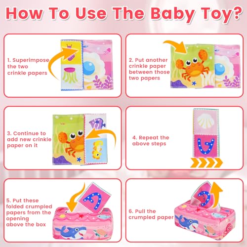 Aiduy Baby Tissue Box Toy - Pink Montessori Sensory Toy for 6-12 Months