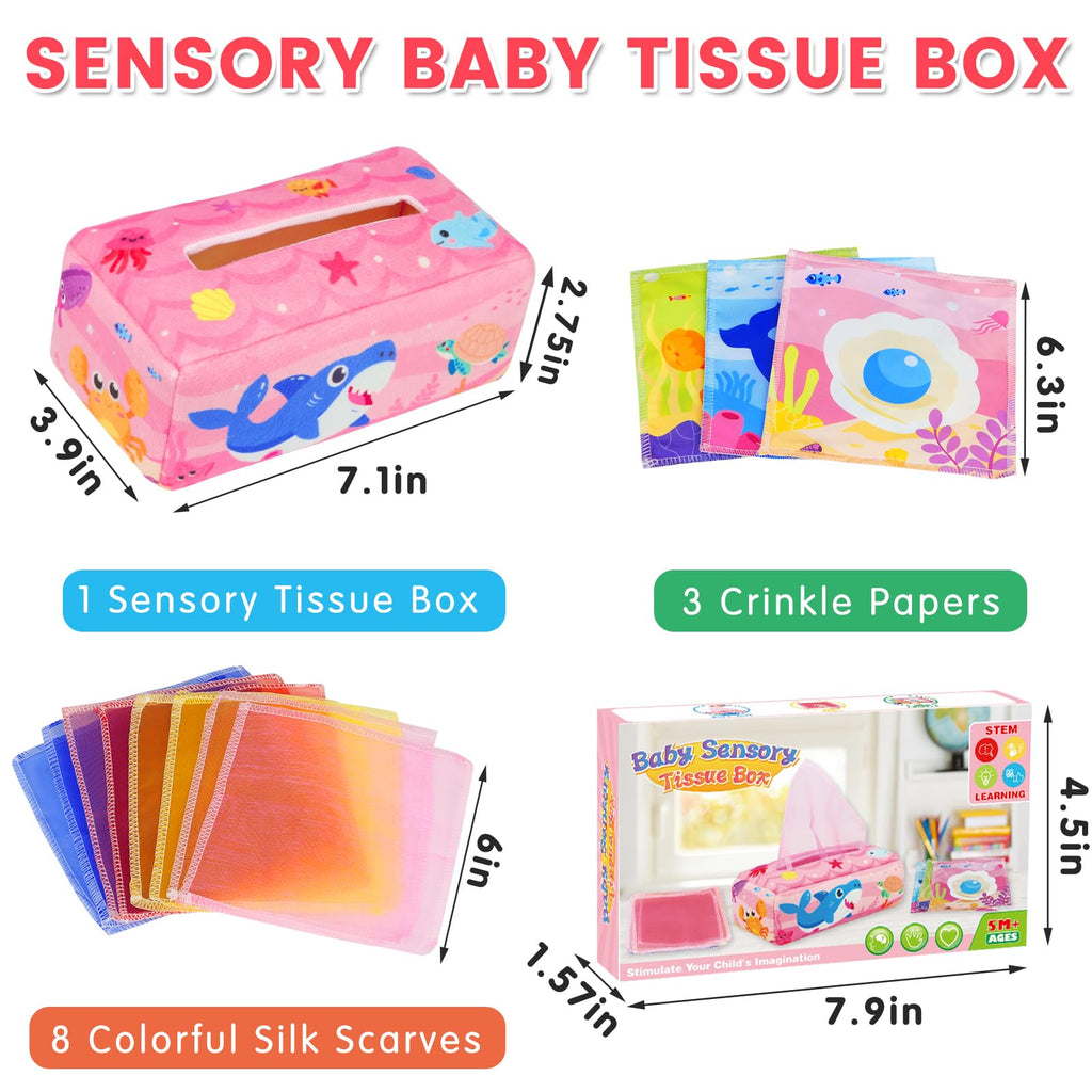 Aiduy Baby Tissue Box Toy - Pink Montessori Sensory Toy for 6-12 Months