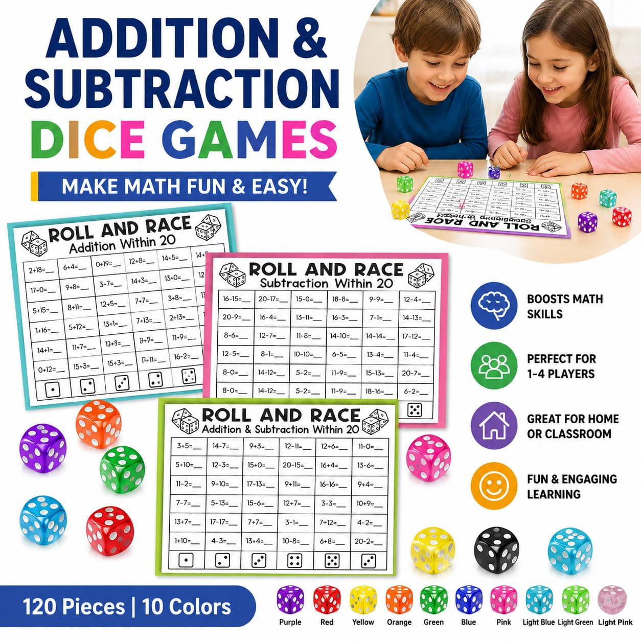 AiFanS 120-Piece 16mm Translucent Dice Set – 10 Colors, Rounded Corners with Portable Box