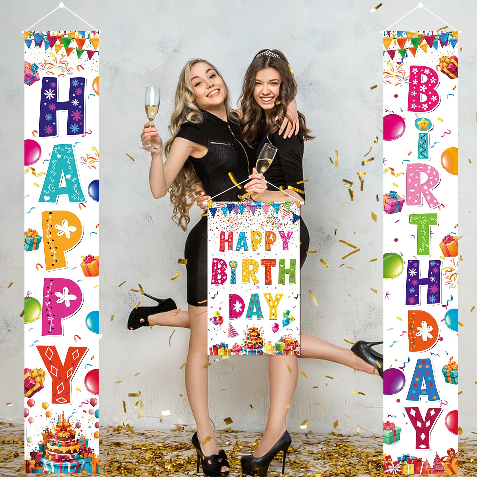 AiFaoobs Rainbow Birthday Banner Set - 3 Pieces, Large 72" Photography Backdrop, Door Sign, Wall Decor - Durable Polyester, Machine Washable, Indoor/Outdoor