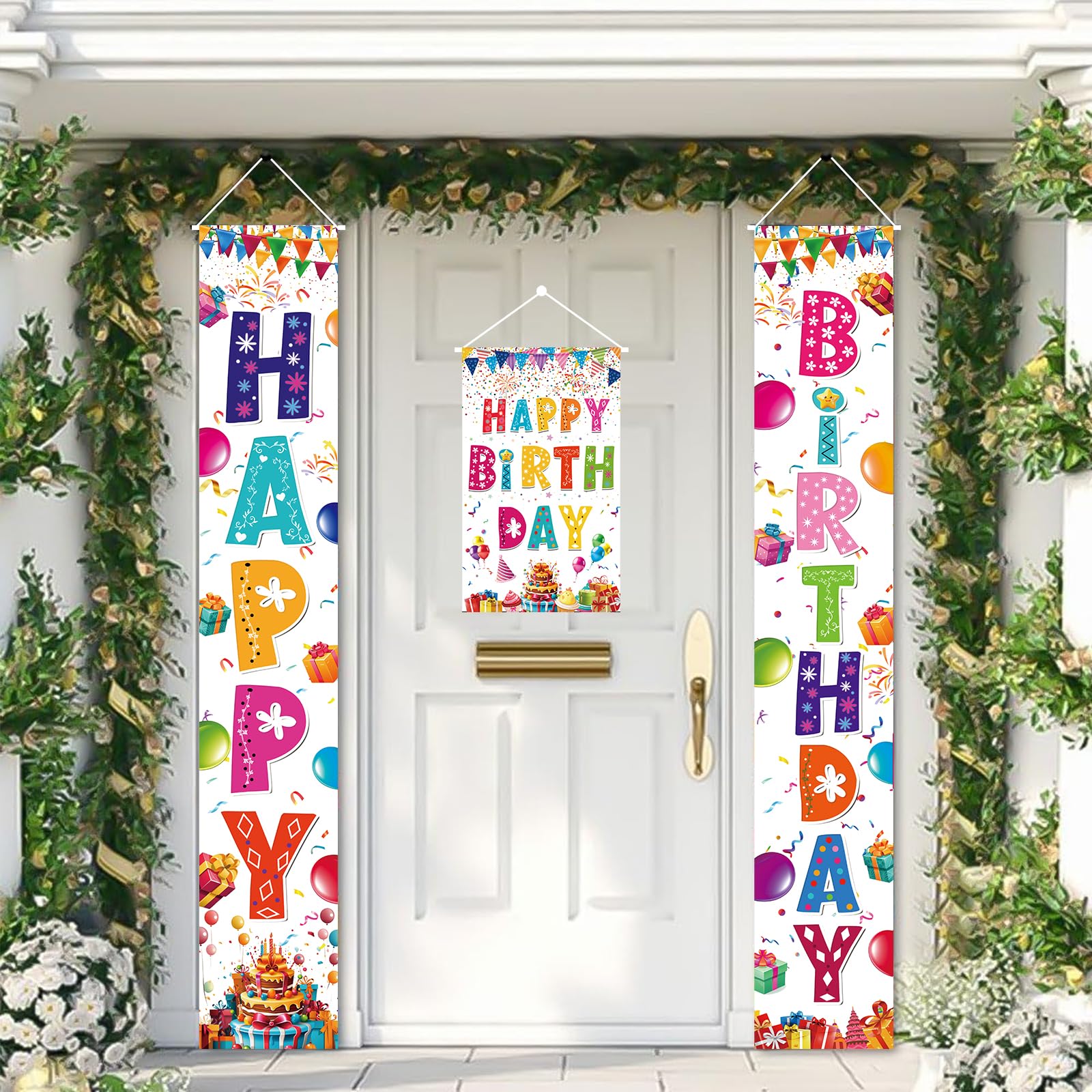 AiFaoobs Rainbow Birthday Banner Set - 3 Pieces, Large 72" Photography Backdrop, Door Sign, Wall Decor - Durable Polyester, Machine Washable, Indoor/Outdoor