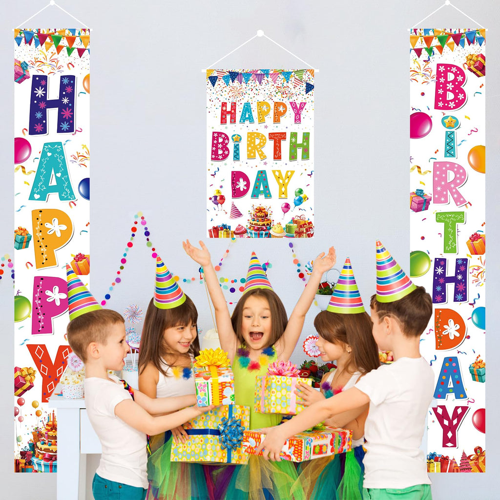 AiFaoobs Rainbow Birthday Banner Set - 3 Pieces, Large 72" Photography Backdrop, Door Sign, Wall Decor - Durable Polyester, Machine Washable, Indoor/Outdoor