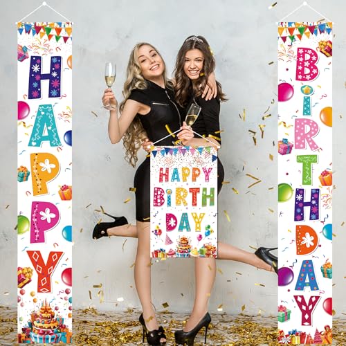 AiFaoobs Rainbow Birthday Banner Set - 3 Pieces, Large 72" Photography Backdrop, Door Sign, Wall Decor - Durable Polyester, Machine Washable, Indoor/Outdoor