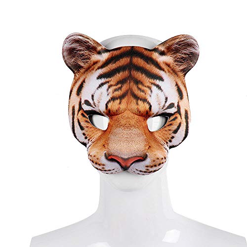Aiffort Halloween Tiger Half Face Mask – EVA Animal Cosplay Mask for Adults