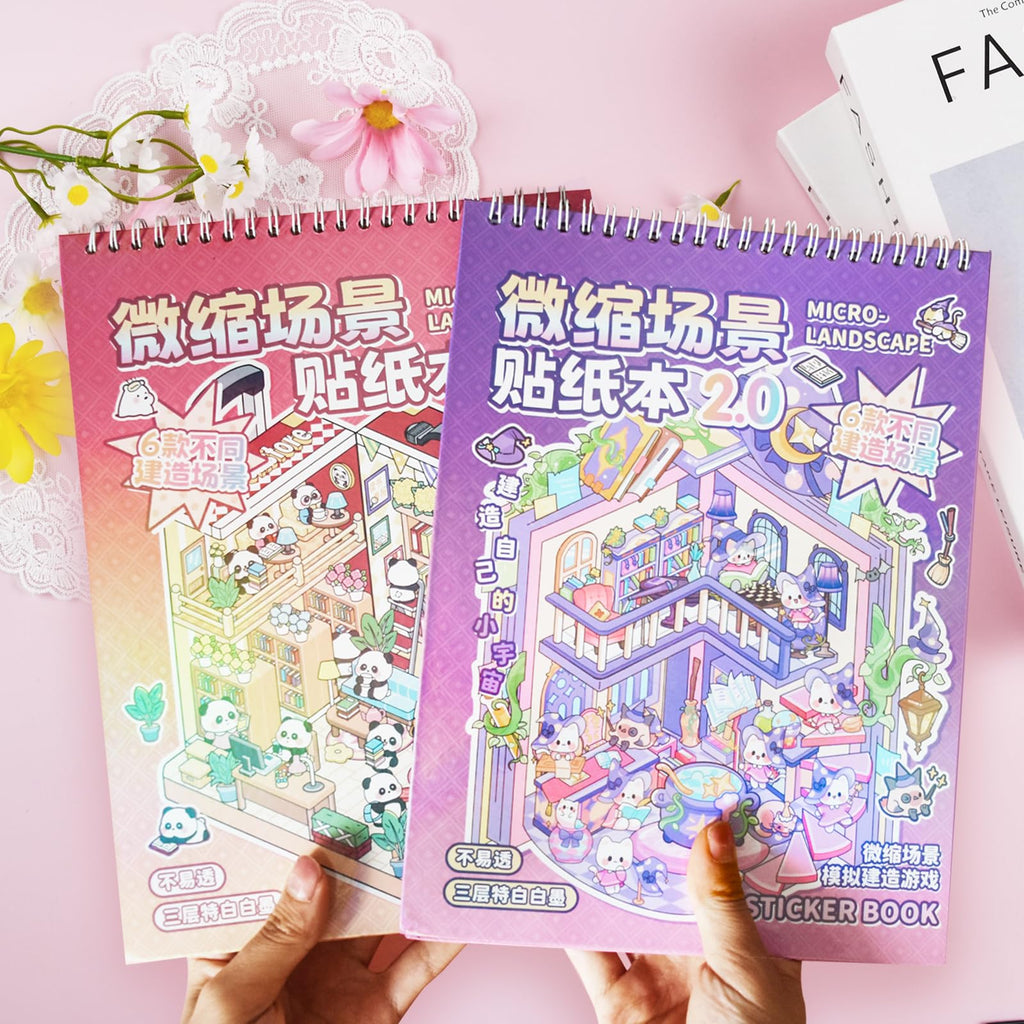 Aifong 2-Pack 3D Sticker Books for Adults – 12 Scenes, Pink & Purple, 10.6 x 7.9 Inches