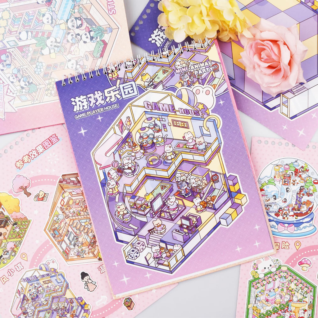 Aifong 2-Pack 3D Sticker Books for Adults – 12 Scenes, Pink & Purple, 10.6 x 7.9 Inches